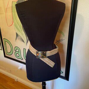 Unique ALDI Original Hand Painted Floral Square Belt Buckle on a Macrame Belt